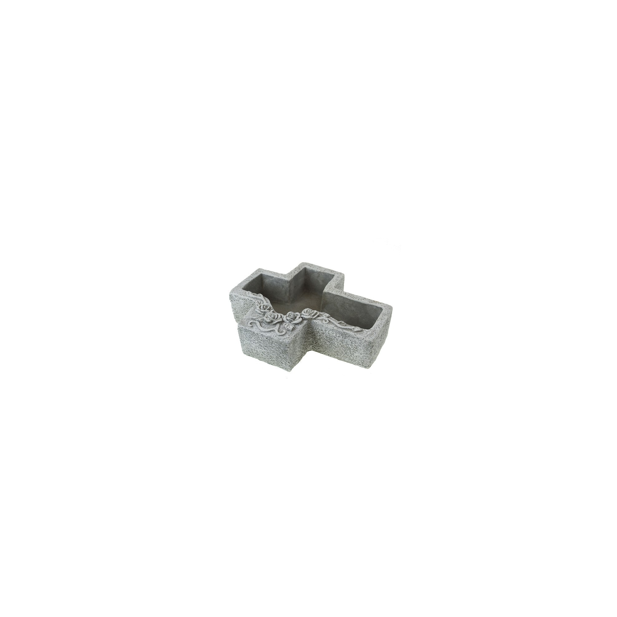 Kaspó kő kereszt forma virágos 20,5*18*6,5cm szürke