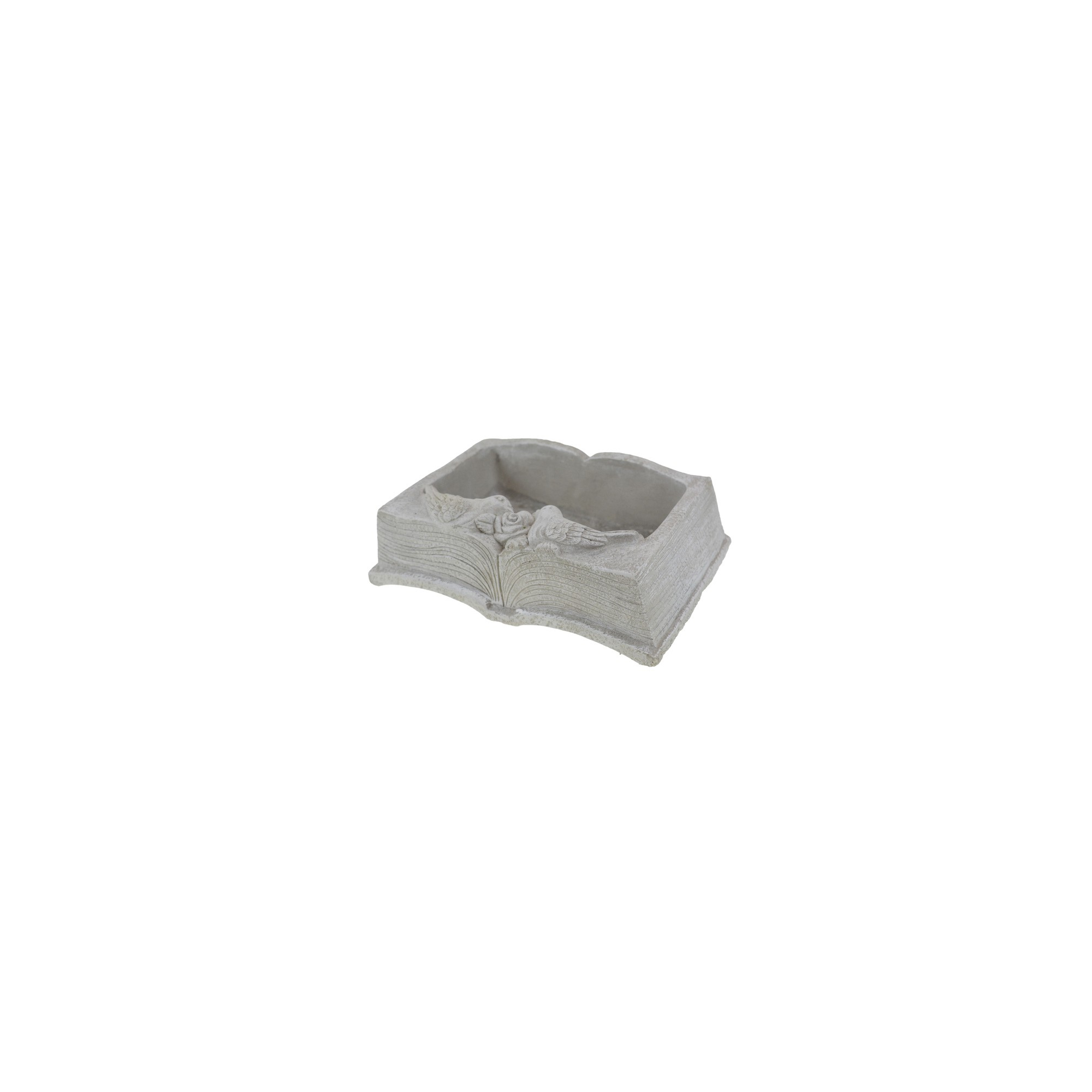 Kaspó kő könyv forma 20,5*7cm madárral szürke