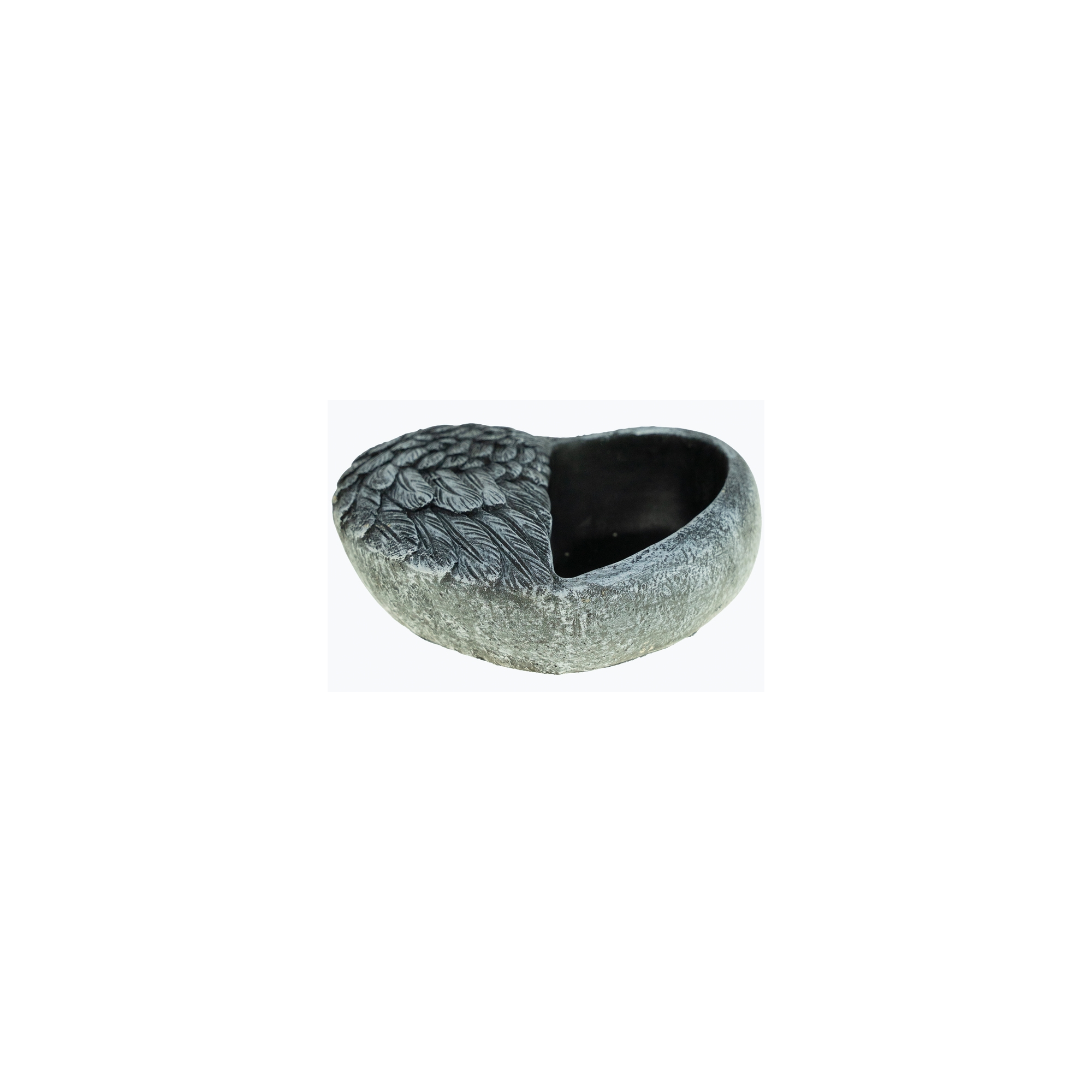 Kaspó kő szív 16.5x16.5x6.5cm szárny mintás sötét szürke