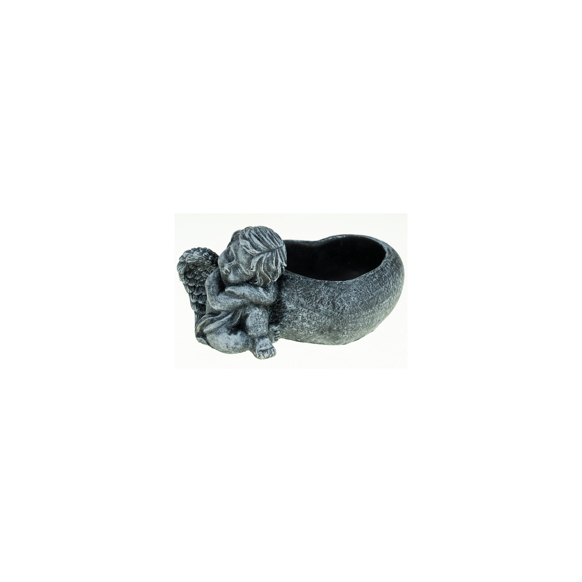 Kaspó kő szív angyallal 19x13.5x9.5cm sötét szürke