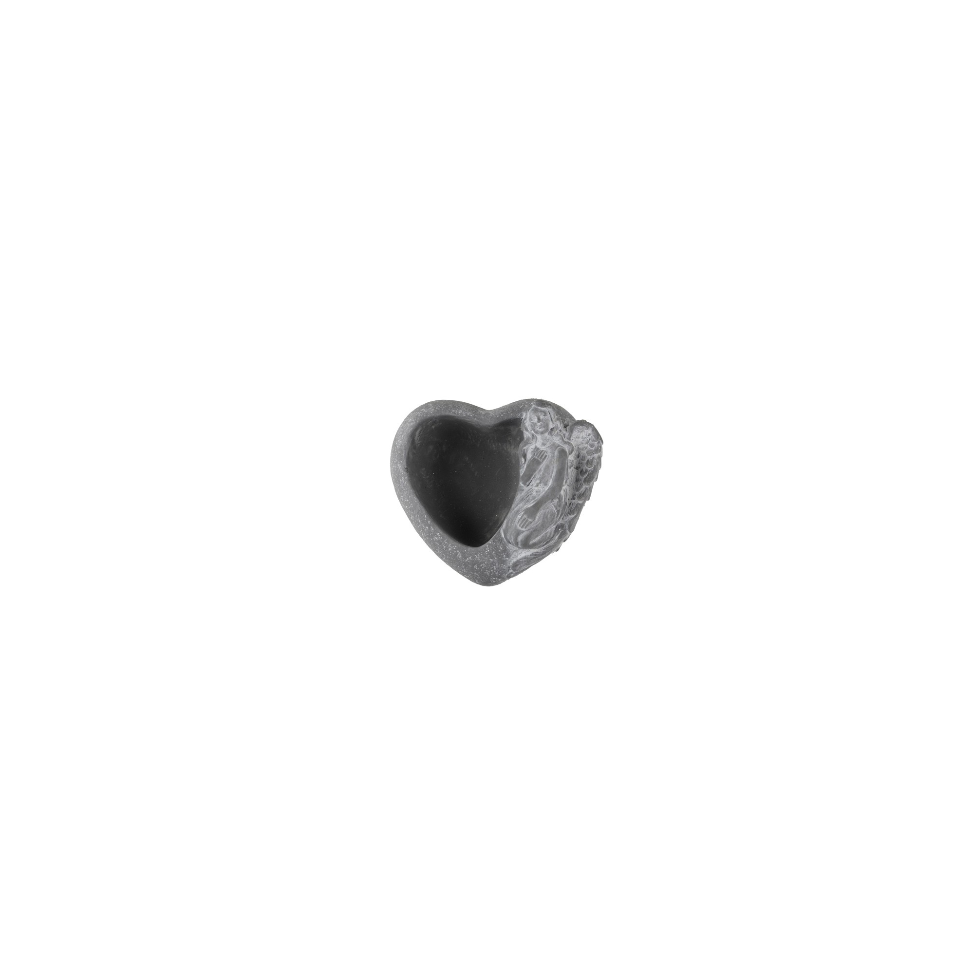 Kaspó kő szív forma 17*8,5cm angyallal s.szürke