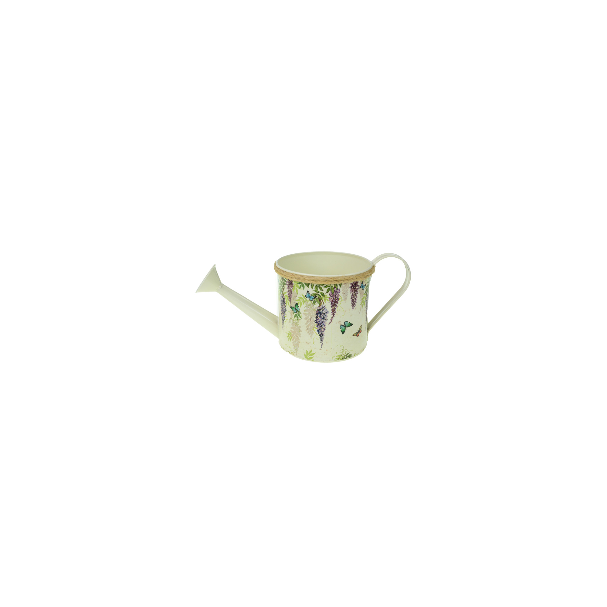Kaspó fém locsolókanna D13.5 H12.5cm lila virág mintás krém