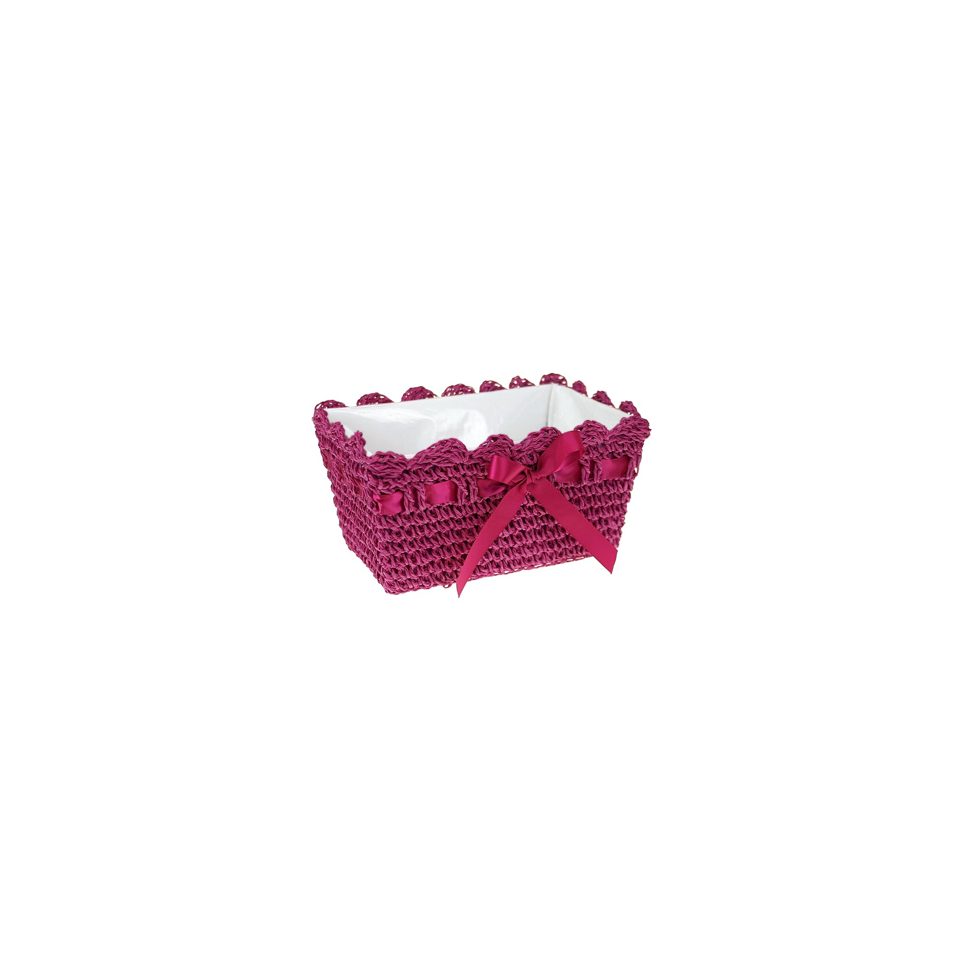 Kaspó papír horgolt szögletes masnival 20*13*10cm pink