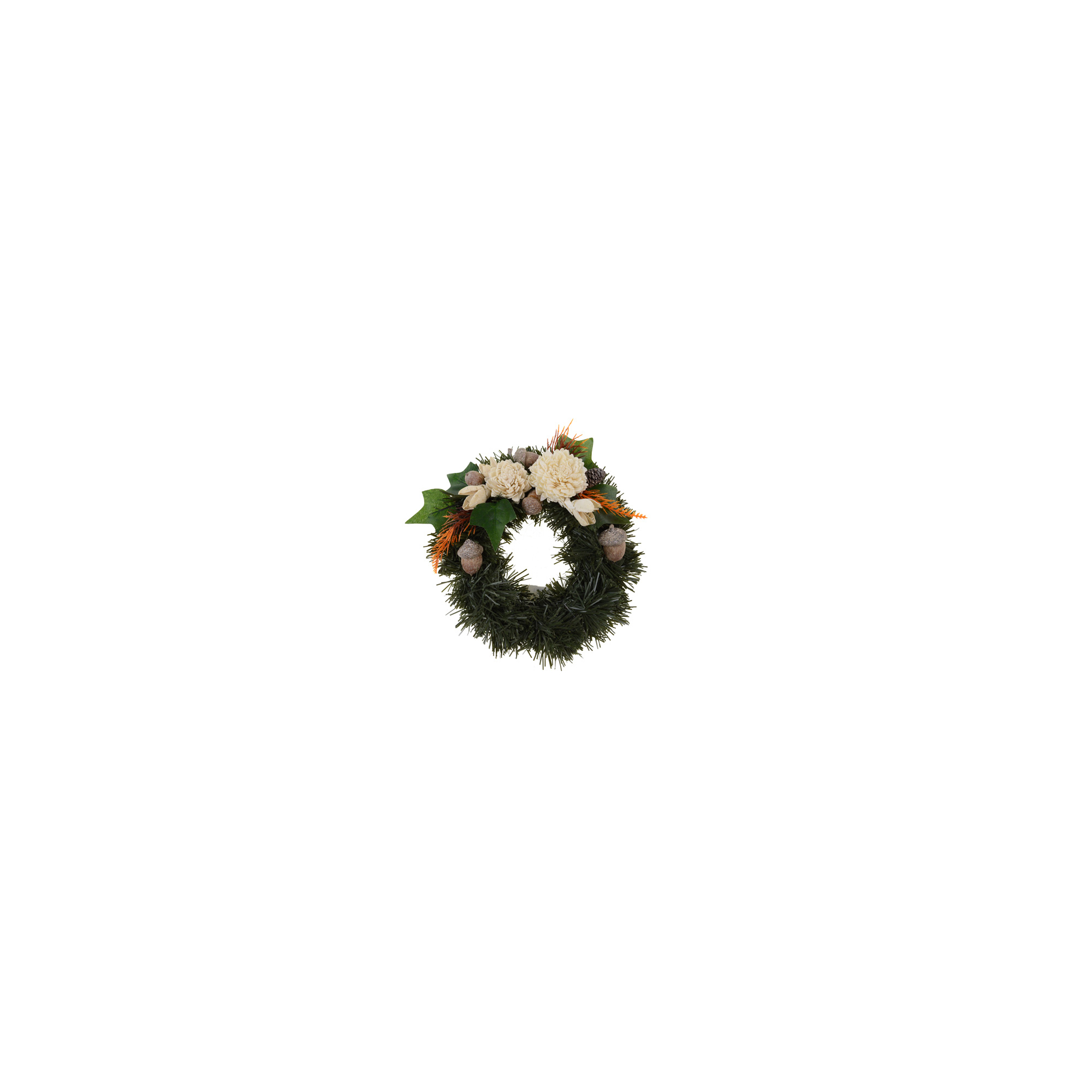 Készítmény alkalmi koszorú díszített 20cm 2 virággal