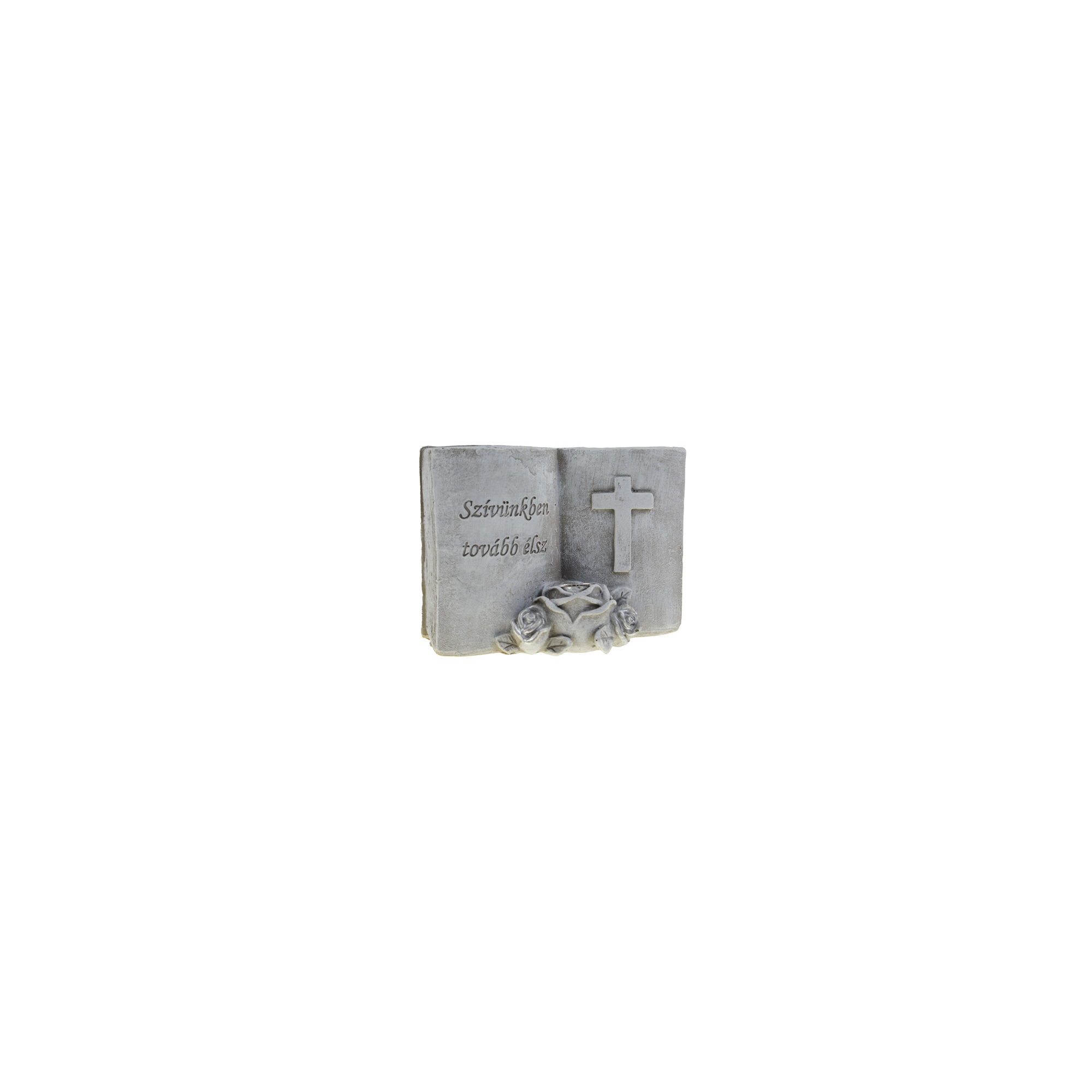 Figura könyv poly solár lámpás 15*8*11 felirattal keresszttel szürke
