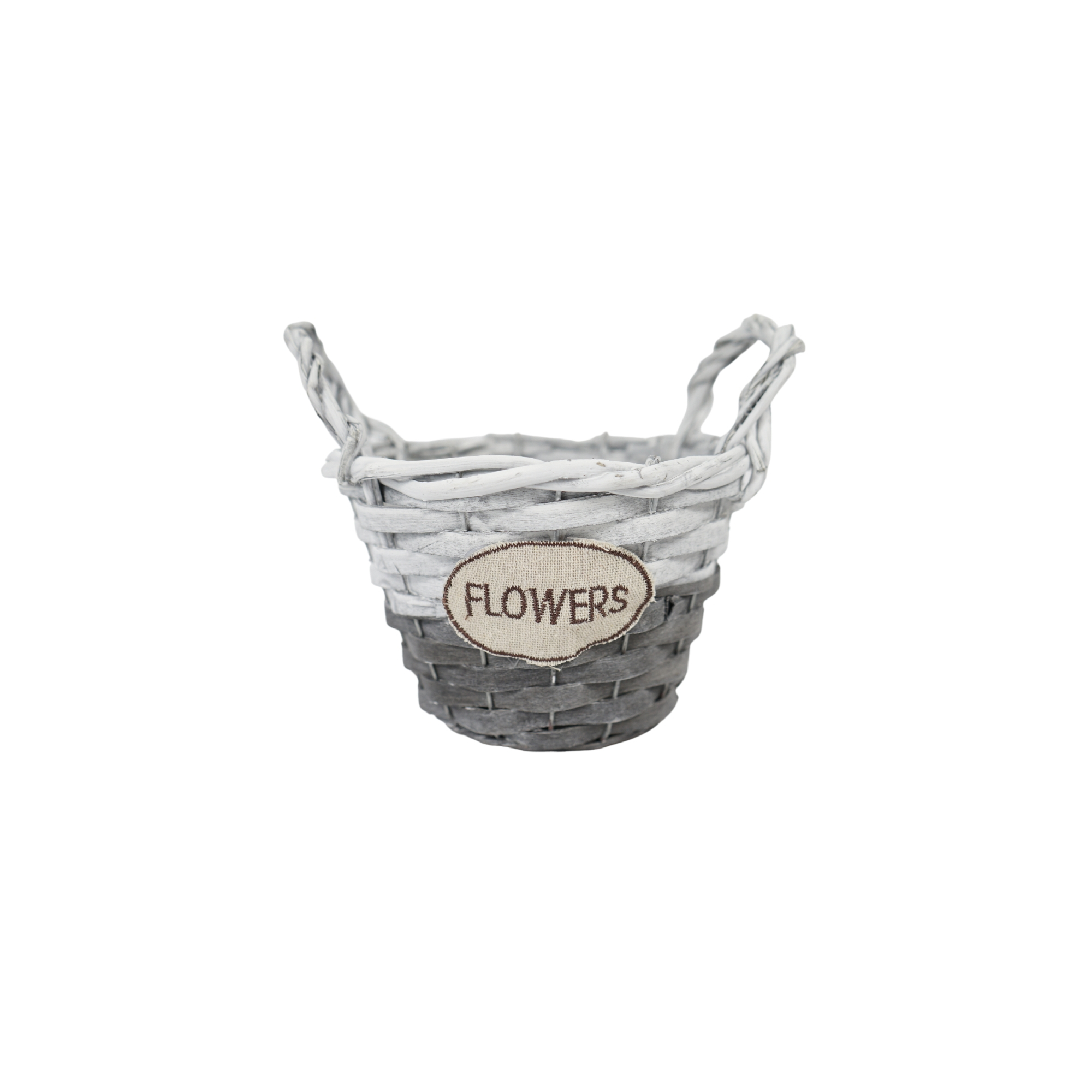 Kosár rattan 20cm Flowes felírat szürke/fehér
