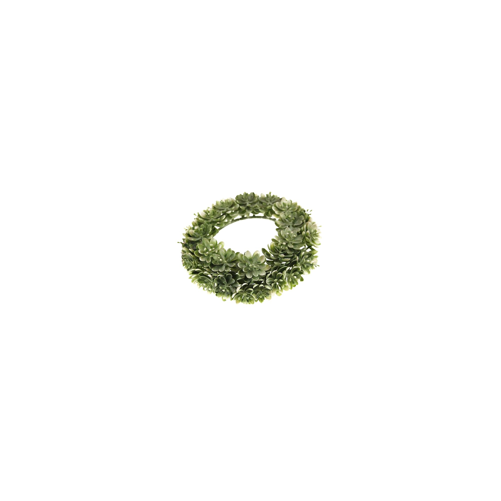 Koszorú selyemvirág kövirózsa D20cm zöld/fehér