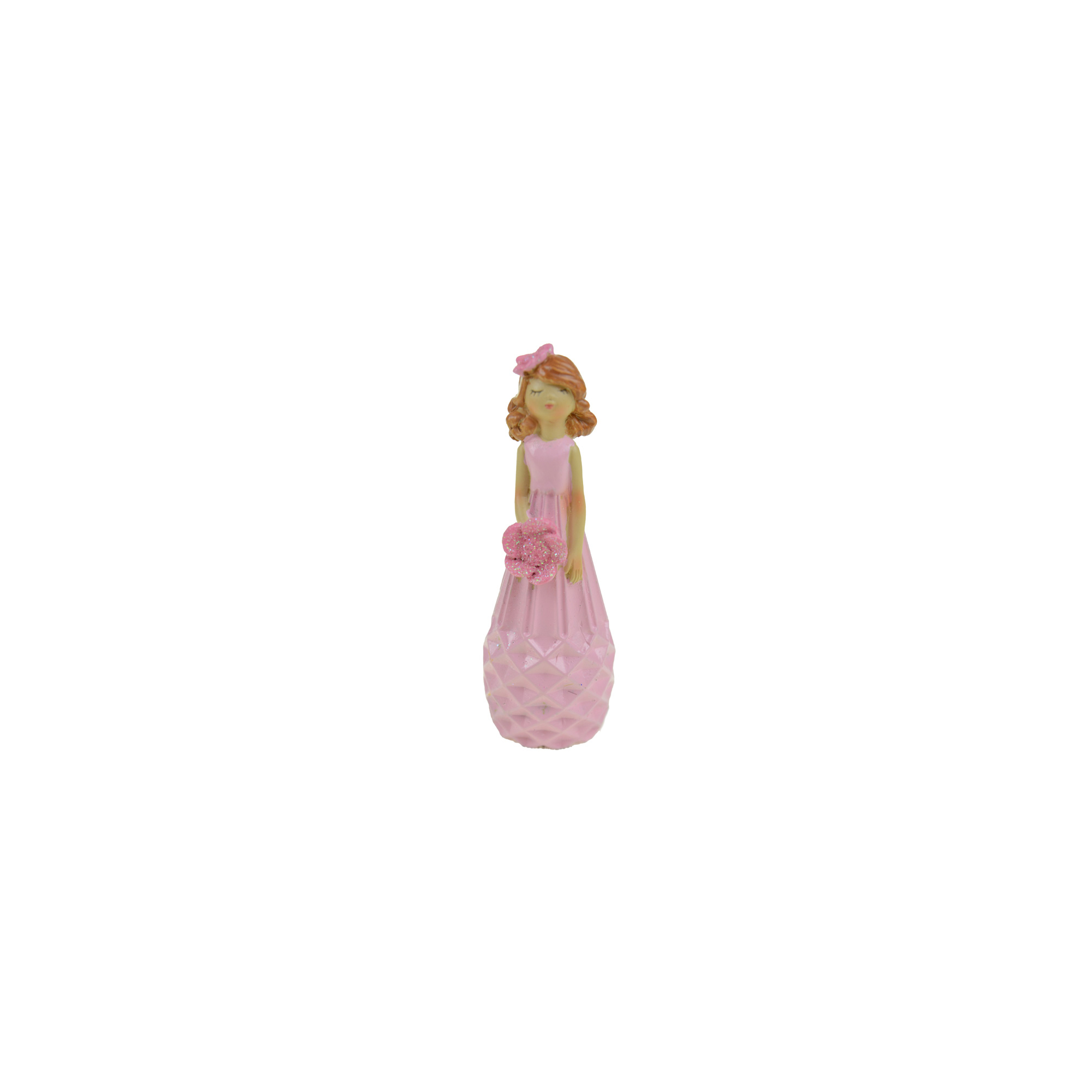 Figura lány poly virággal 9,8cm kockamintás rózsaszín