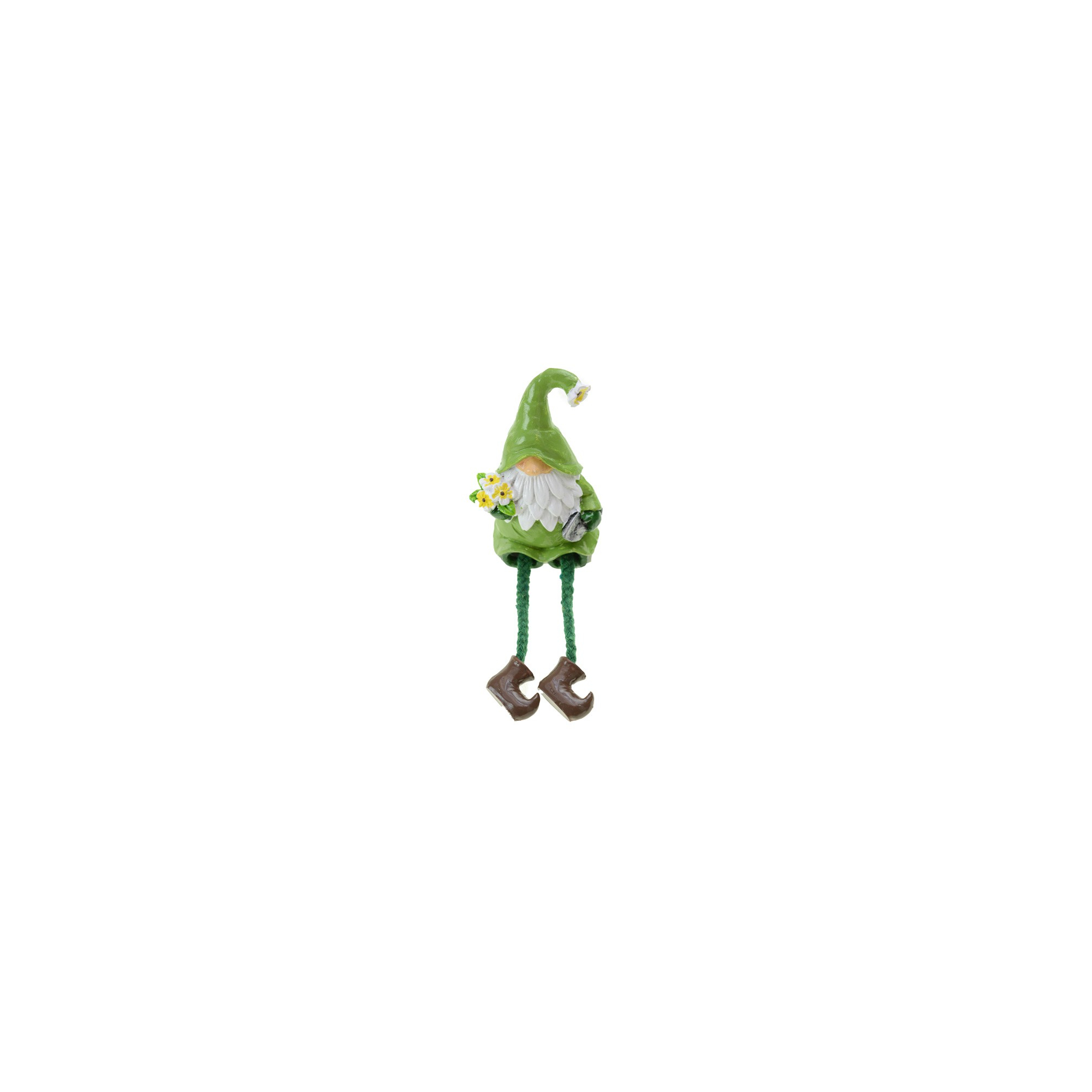 Figura manó poly lógólábú 9,1cm virággal zöld