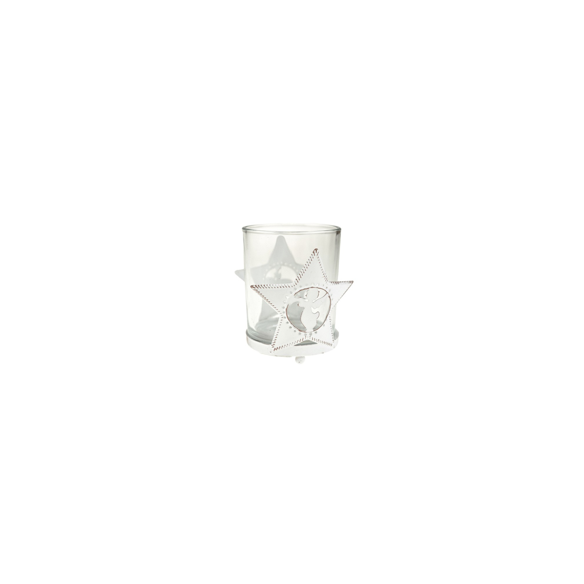 Mécsestartó üveg/fém csillag mintás 6,5*8cm fehér