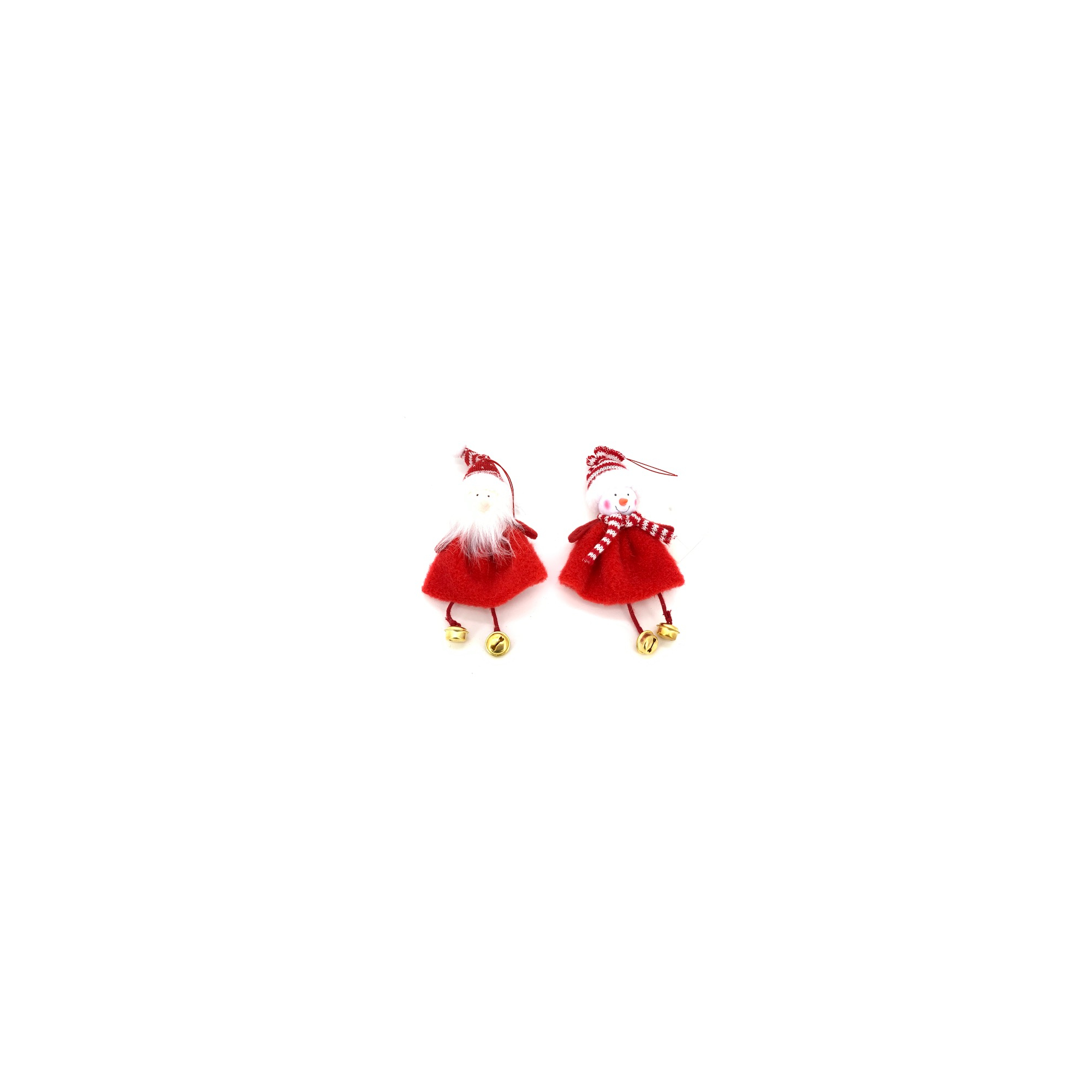 Figura mikulás/hóember textil akasztós 15CM csengettyűvel piros/fehér