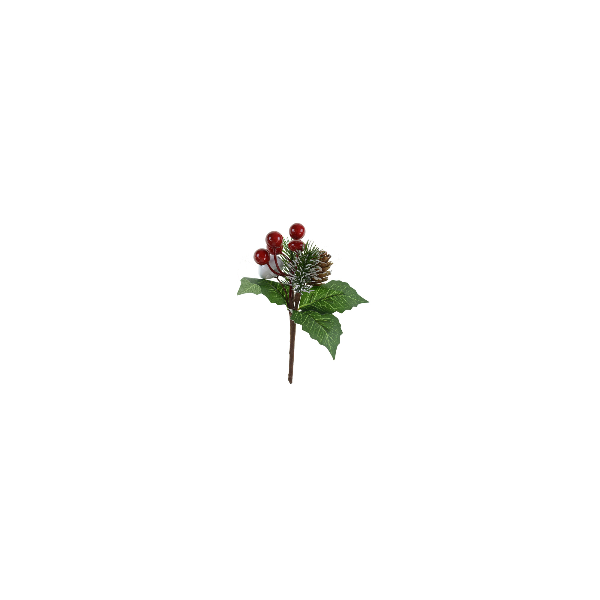 Pick ág piros bogyós 13cm levéllel zöld