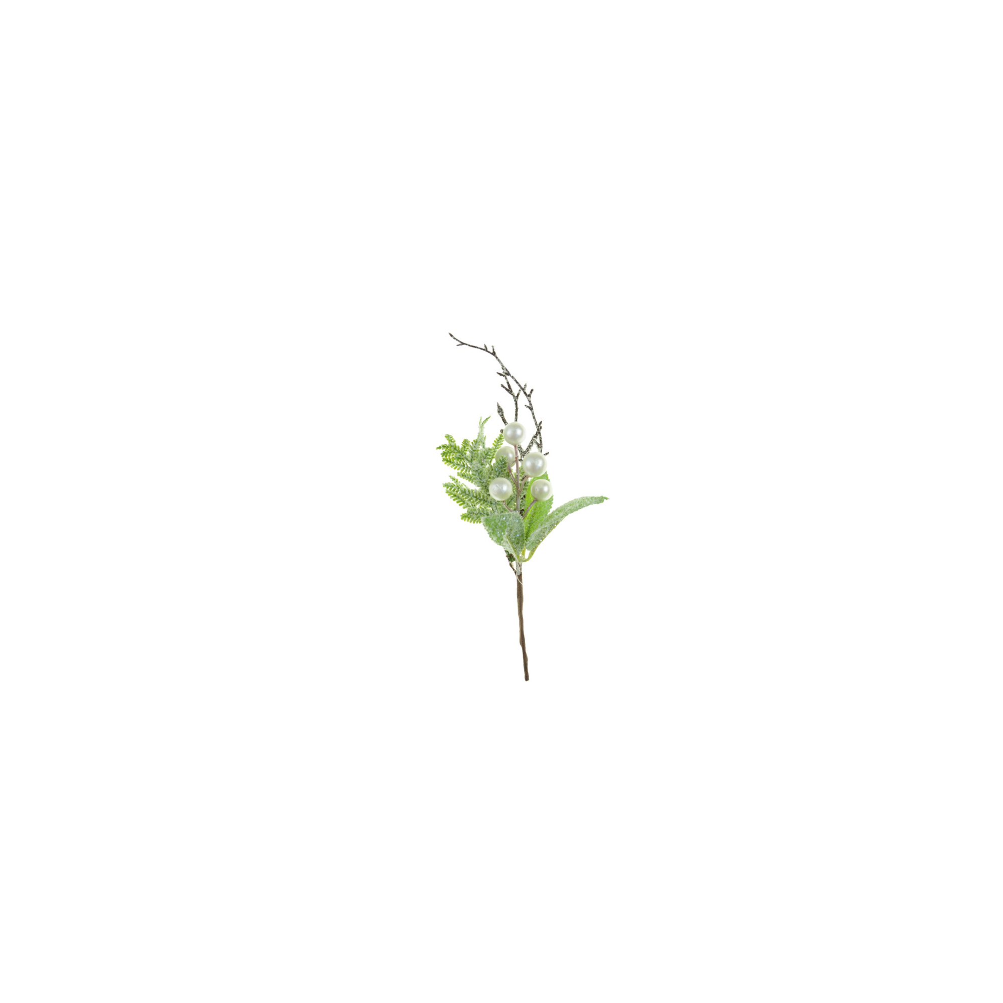 Pick ág leveles csillag+gömb 23CM zúzmarás fehér/zöld