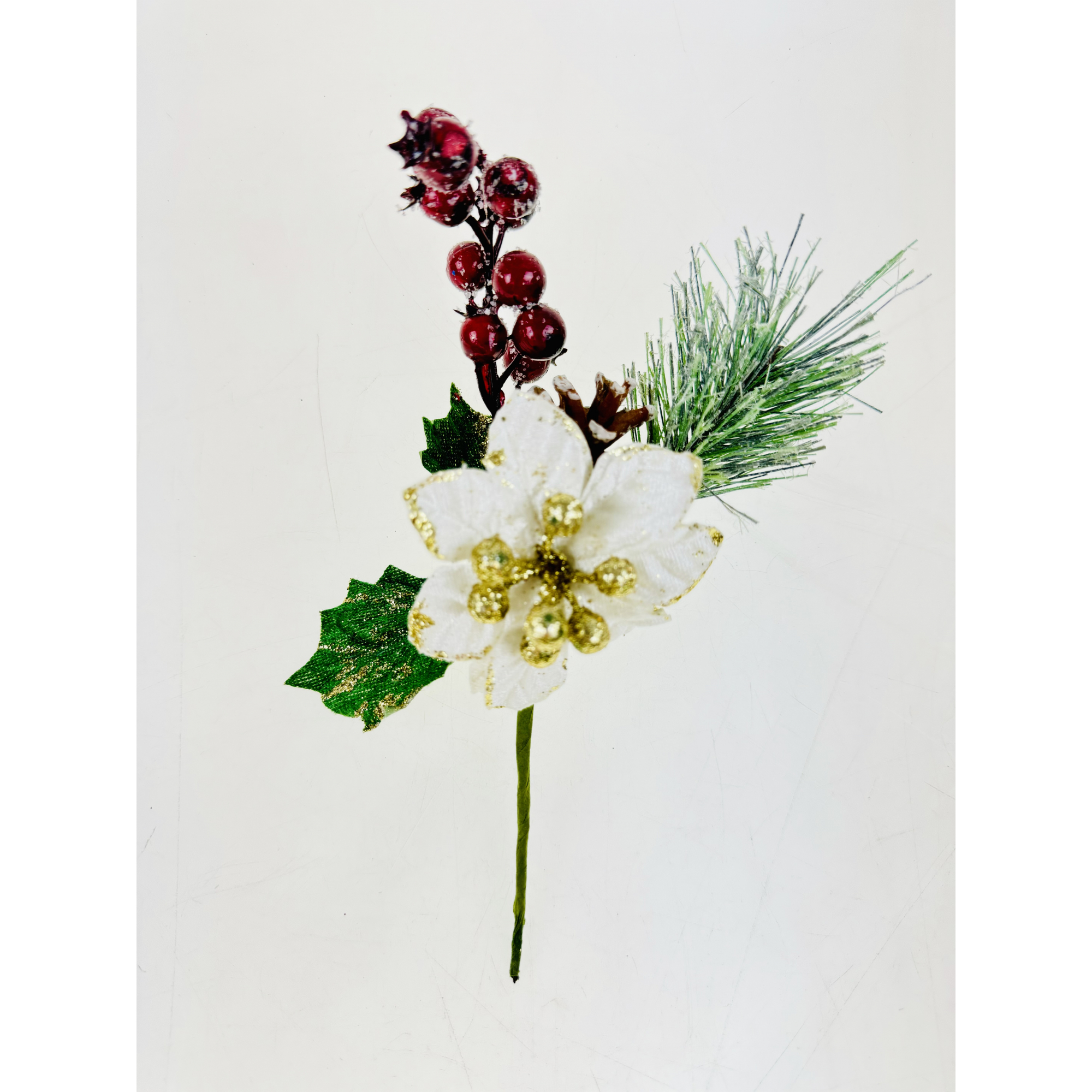 Pick karácsonyi ág 25CM mikulásvirággal krém