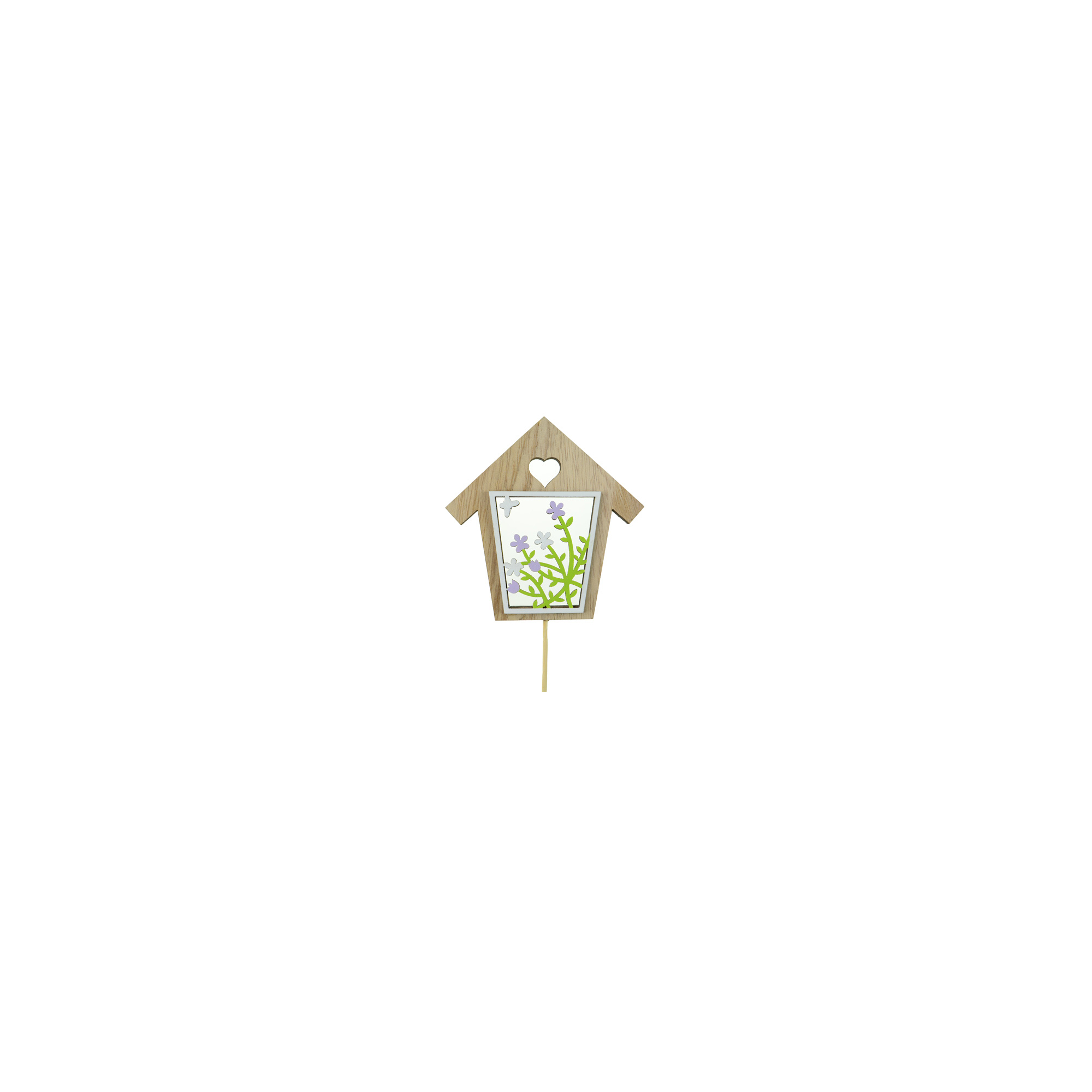 Pick madárház fa virágokkal 8.5*0.5*24CM natúr/zöld