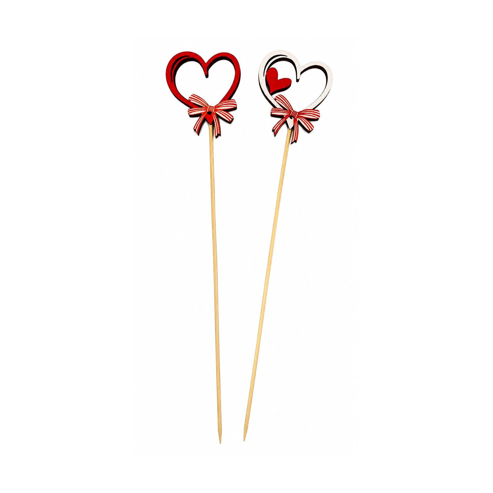 Pick szív fa 6.5*0.5*36cm 2féle fehér/piros