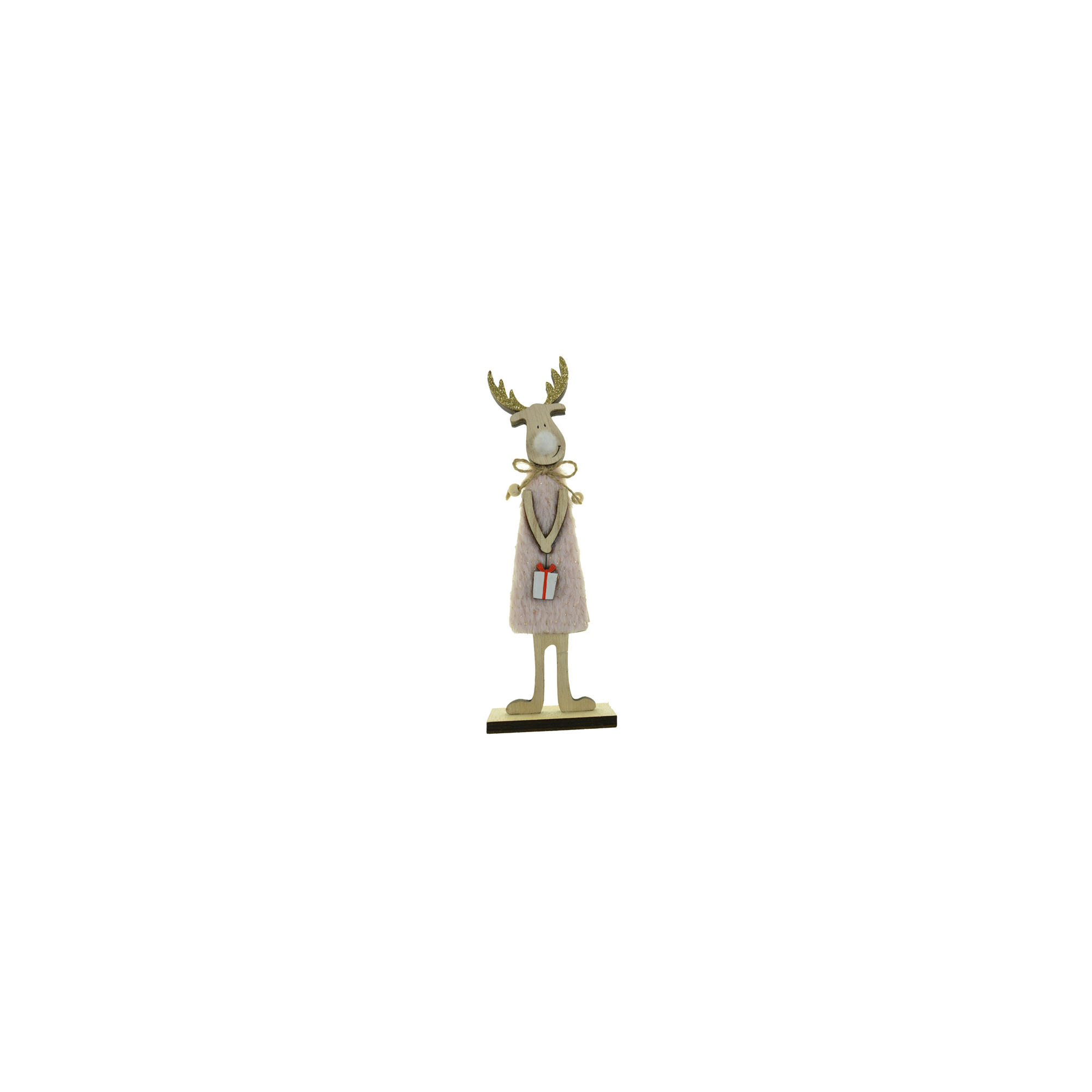 Figura Rénszarvas fa ajándékkal 29*9*5CM talpas rózsaszín