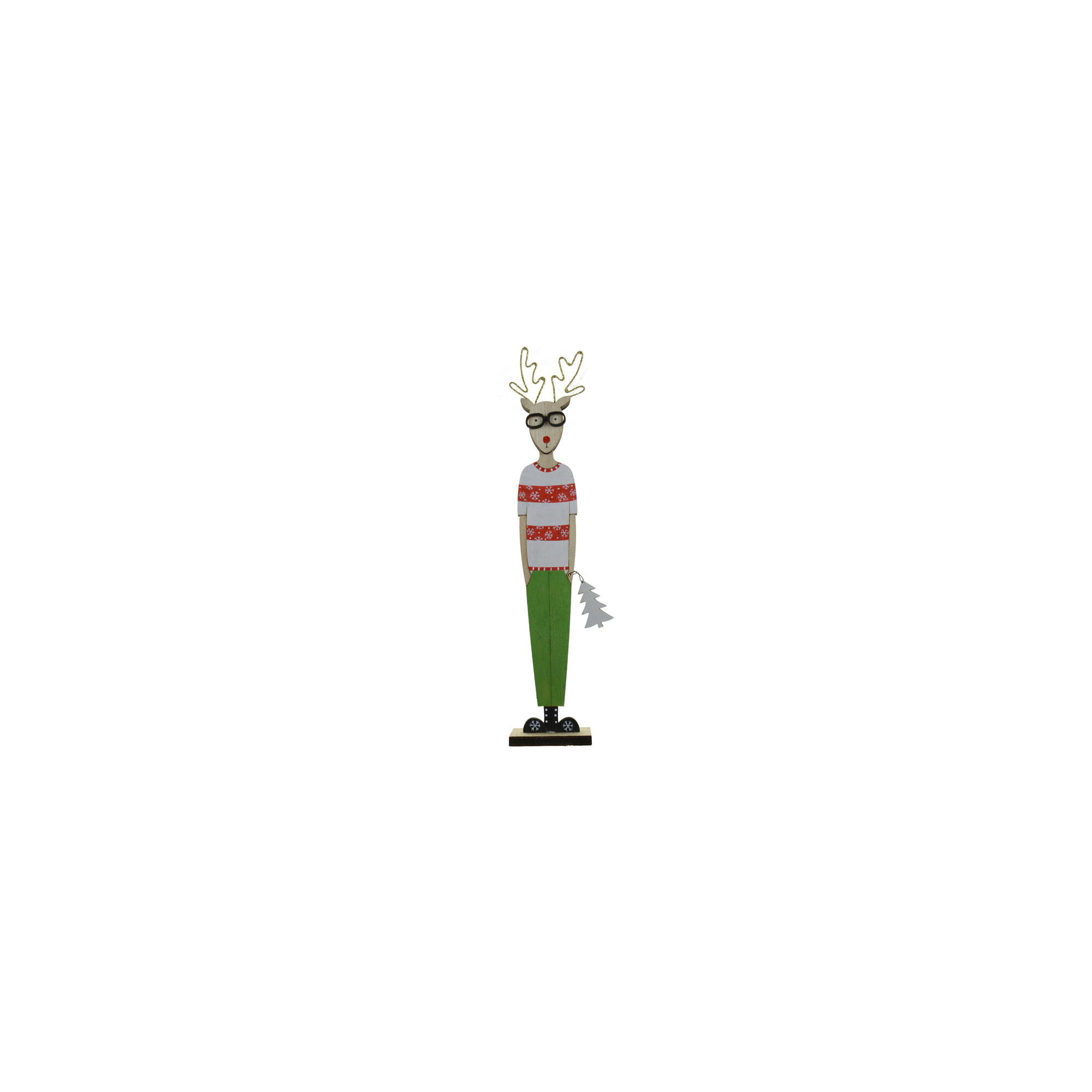 Figura Rénszarvas fiú fa 27*5*3.5CM talpas piros/zöld