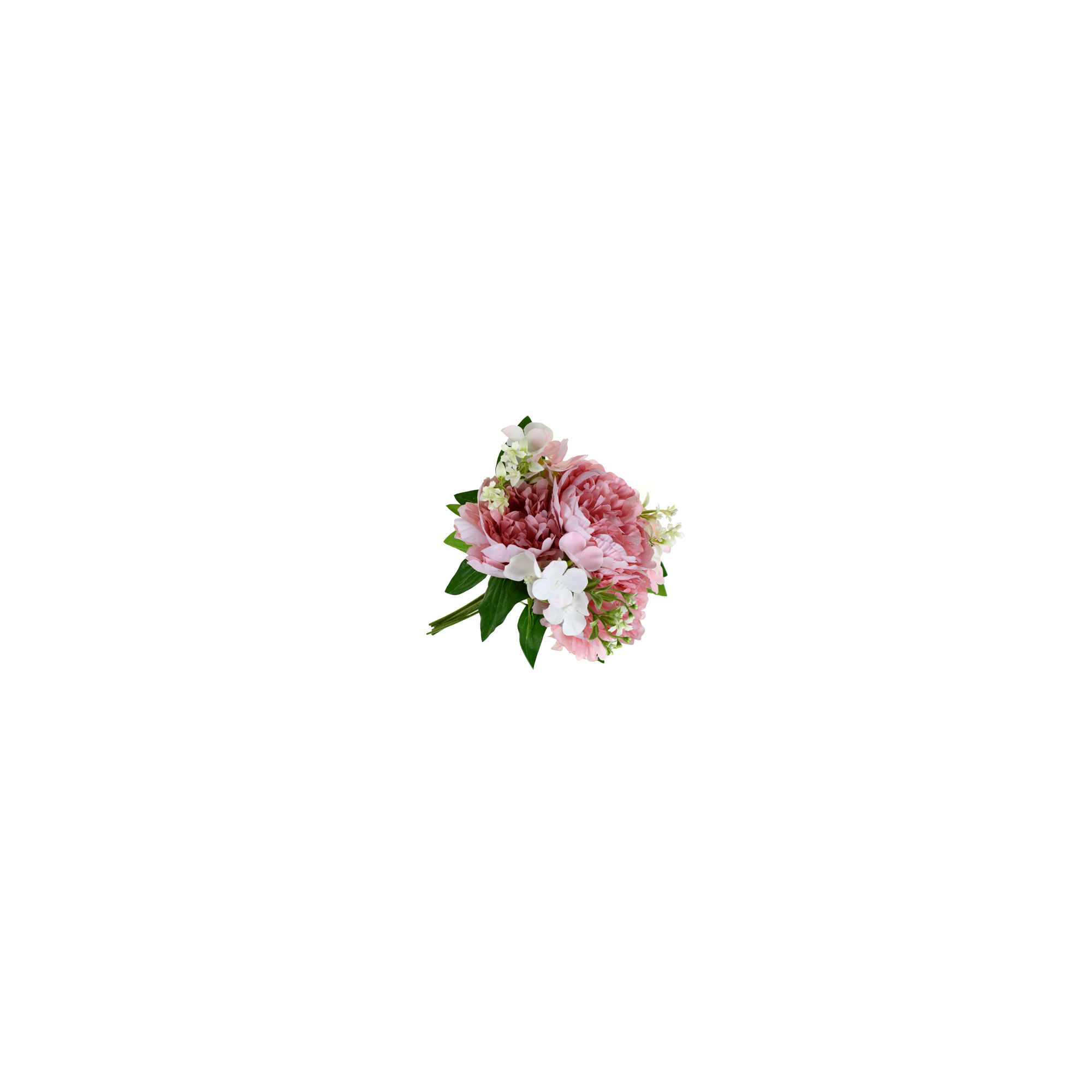 Selyemvirág bazsarózsa+hortenzia csokor 30cm 7fej rózsaszín