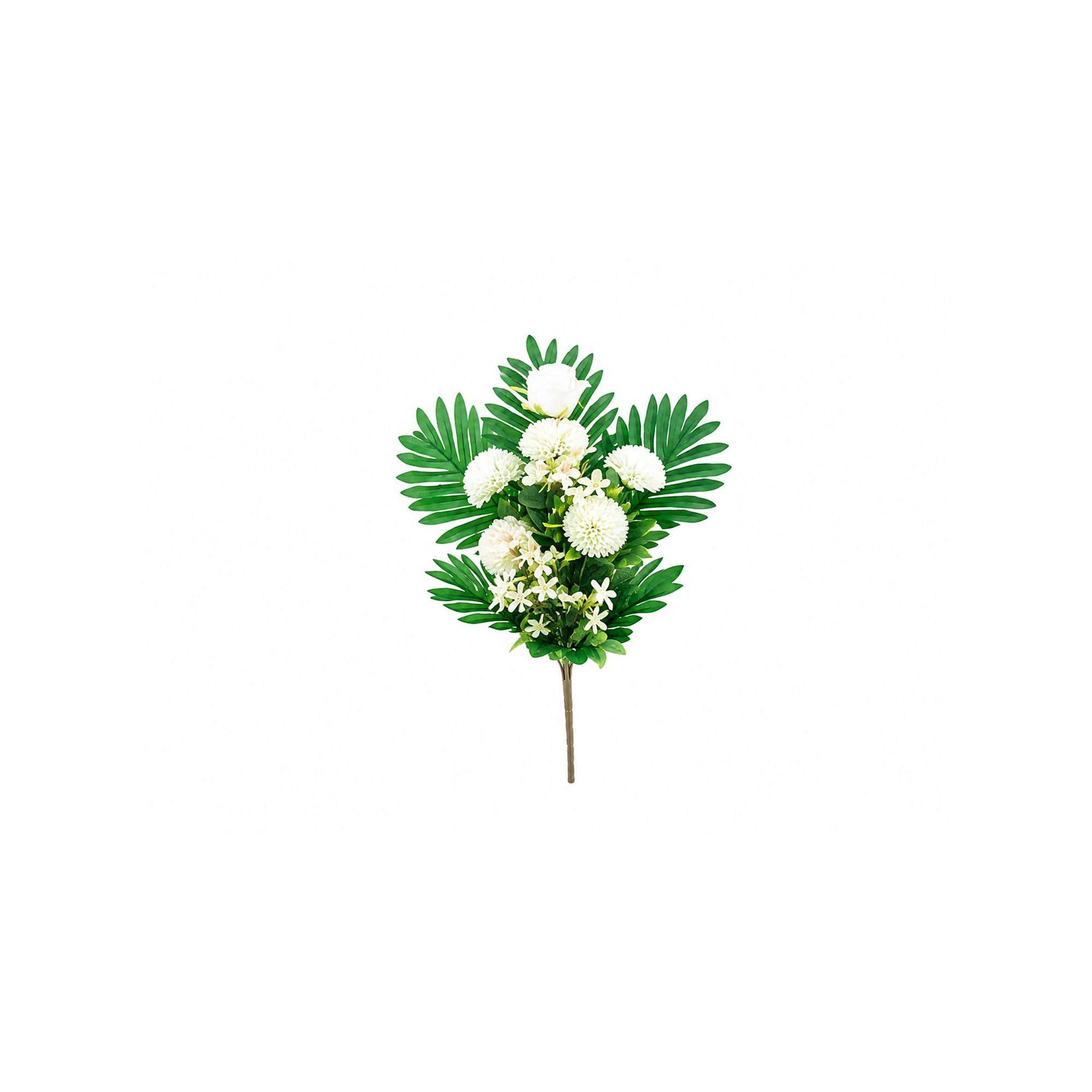 Selyemvirág rózsa/pompom csokor 50cm fehér
