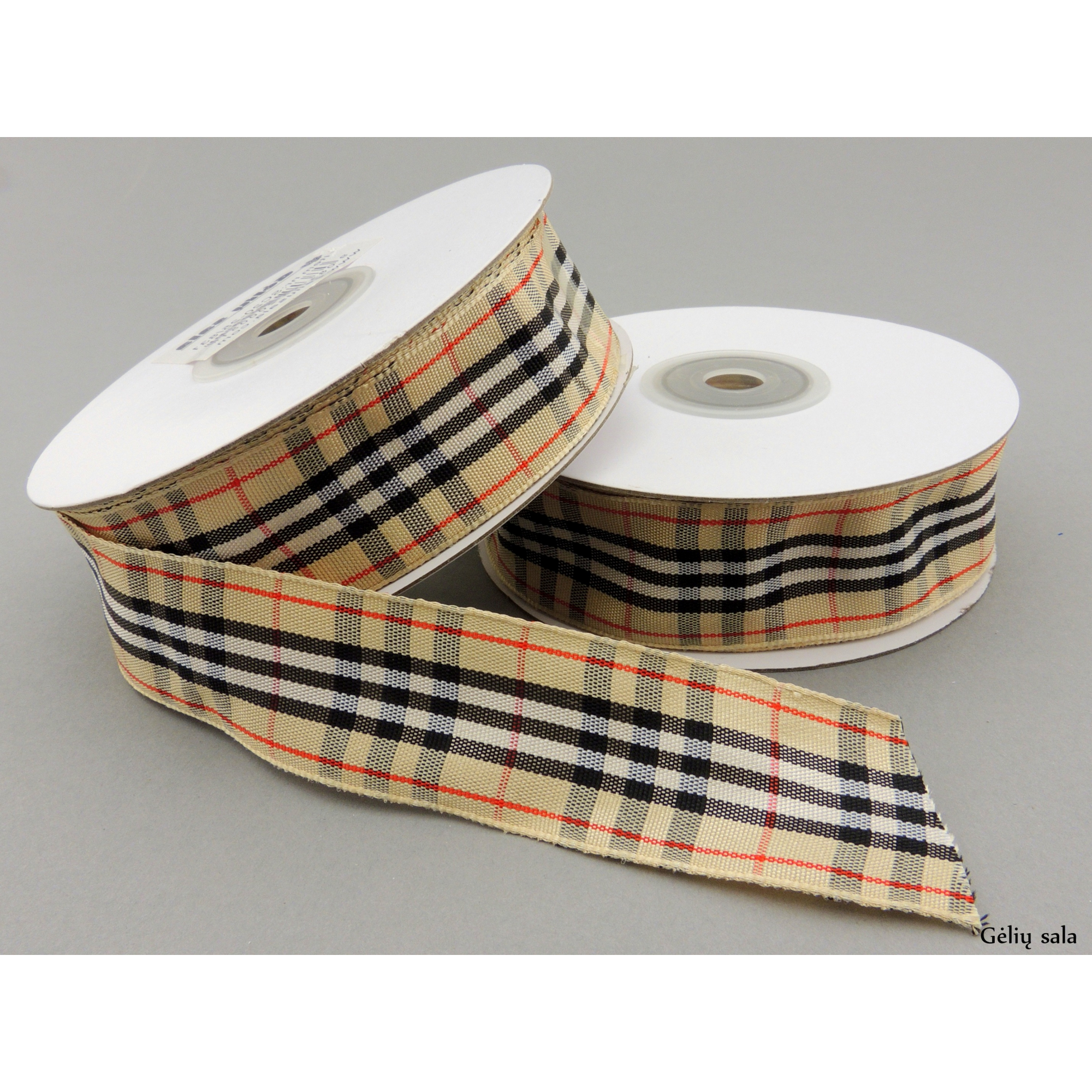 Szalag textil kockás 2,5 cm*18m barna/szürke