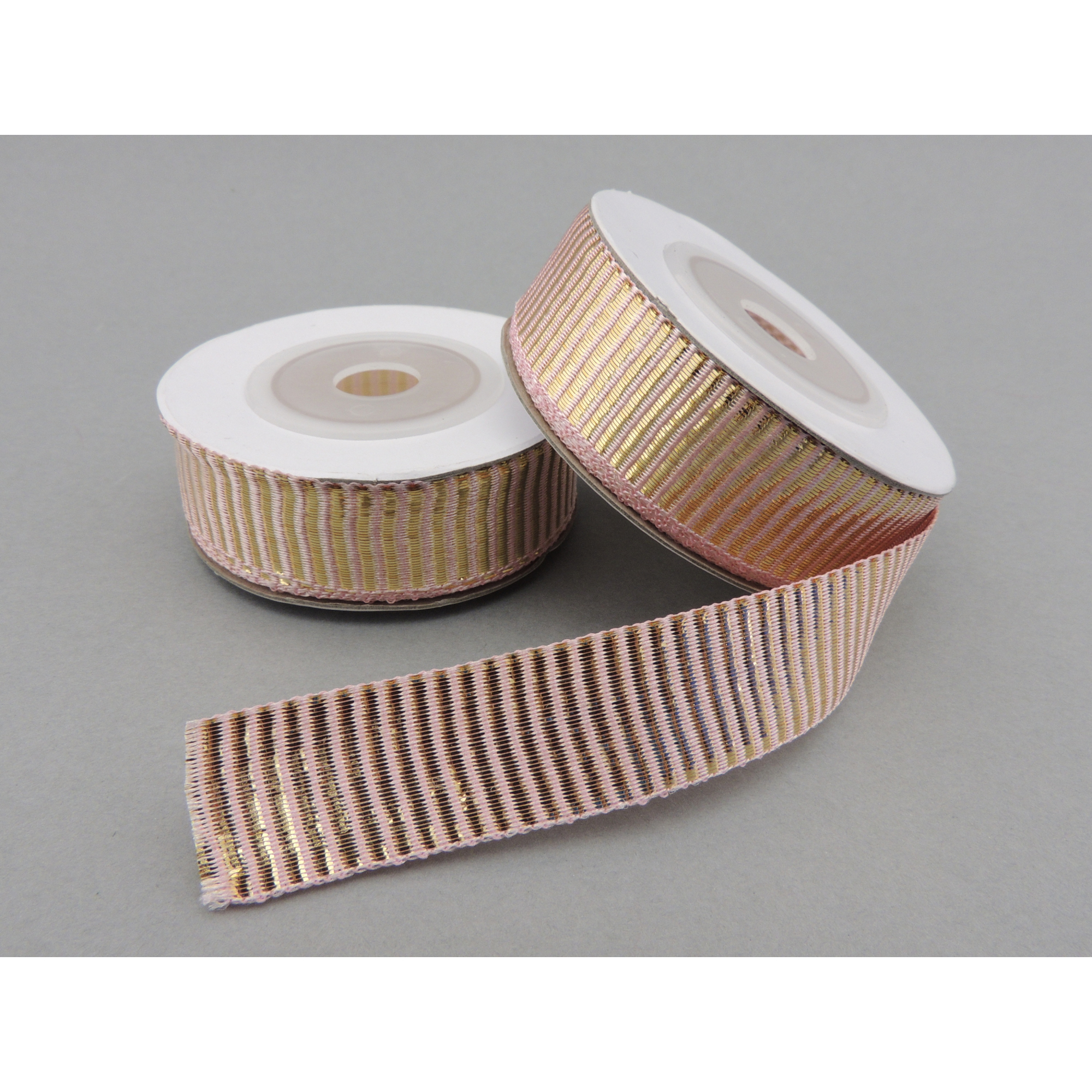 Szalag textil ripsz 1.5 cm*9 m arany/rózsaszín