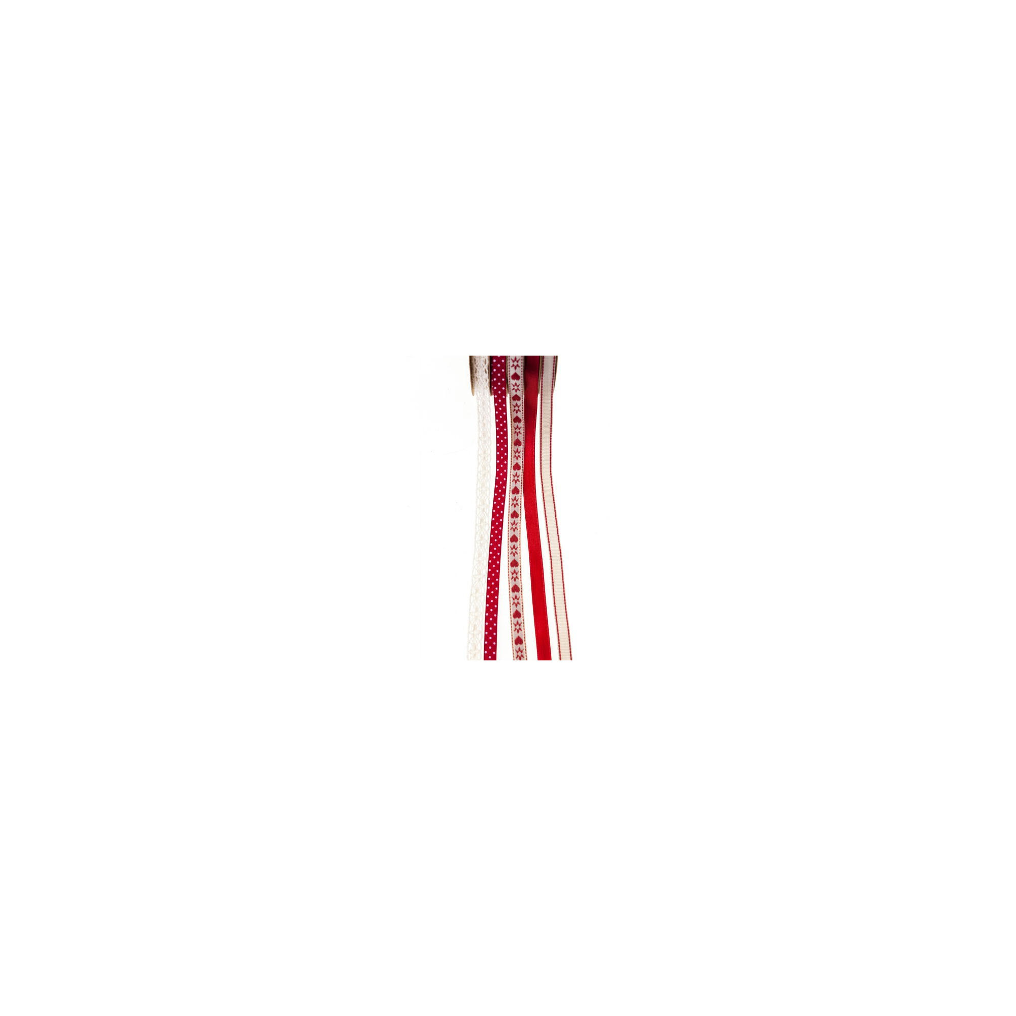 Szalag textil/csipke 4 textil csík, 1 csipke csík piros/krém