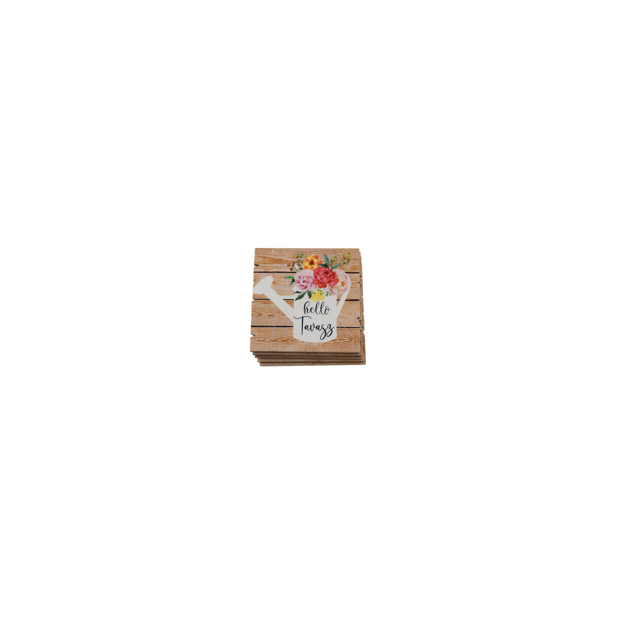 TÁBLA fa KIS NÉGYZET LOCSOLÓKANNA HELLO TAVSZ 5,2*5,2cm LV