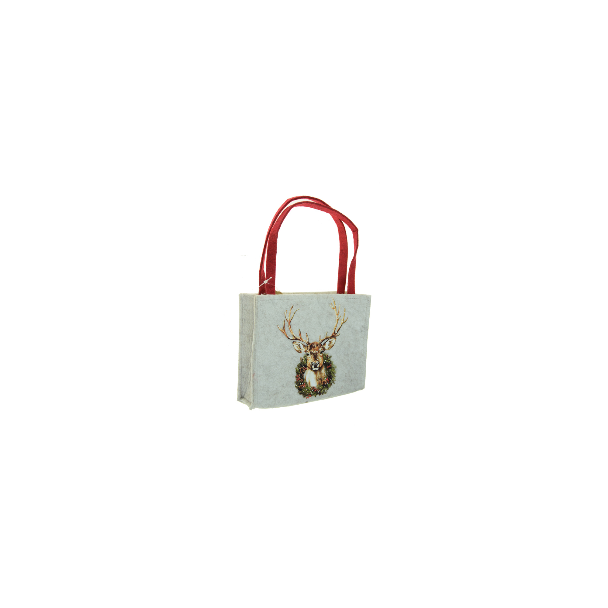 Táska filc 18*4*14cm szarvassal bézs/piros