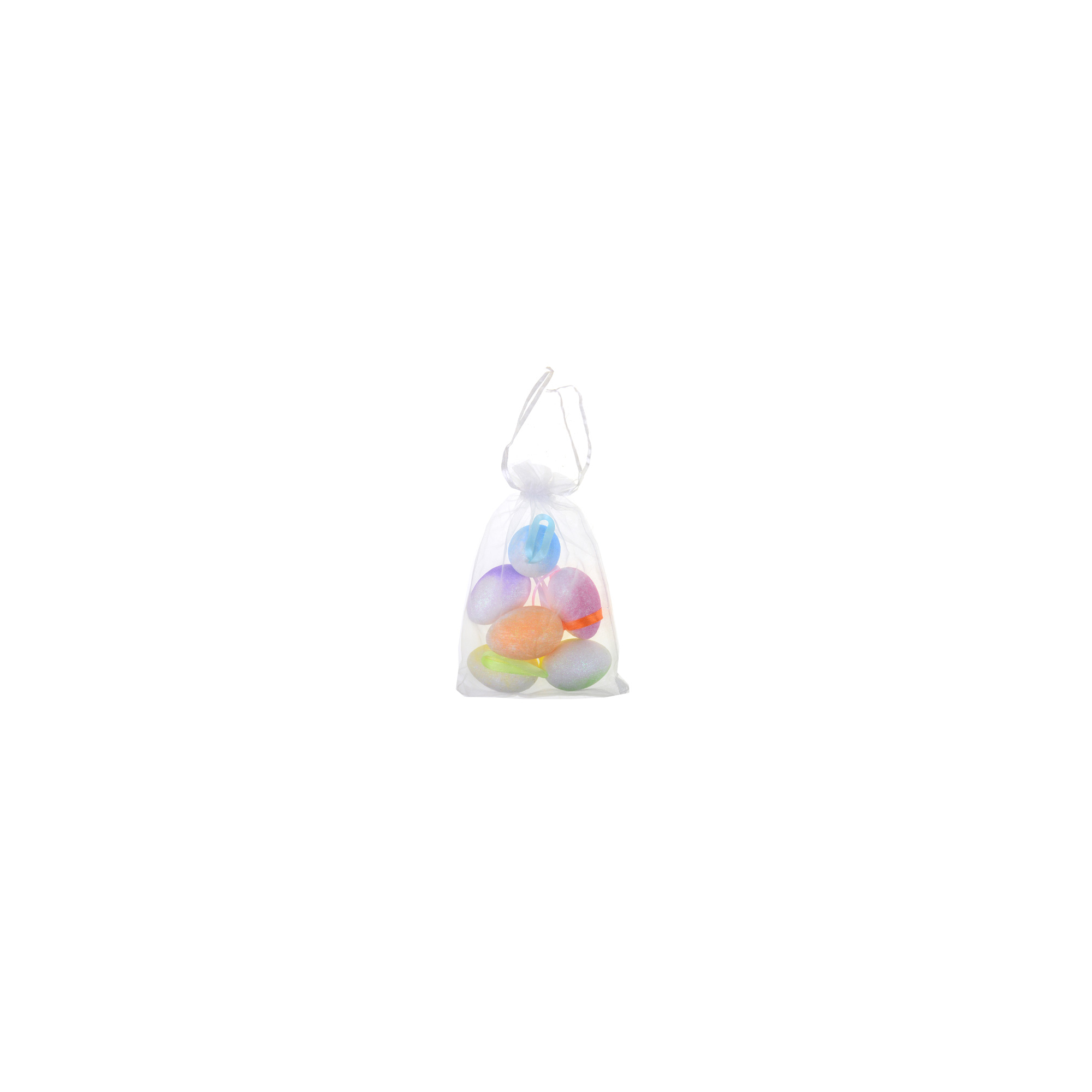Tojás hcell 4*6CM s/6 organza zsákban akasztós több szín
