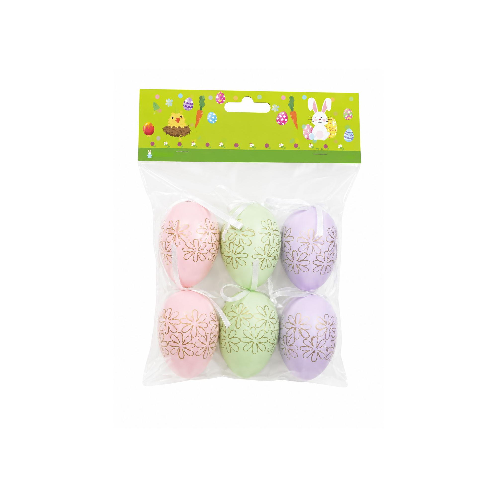 Tojás műanyag 6cm s/6 virágos zöld/rózsaszín/lila
