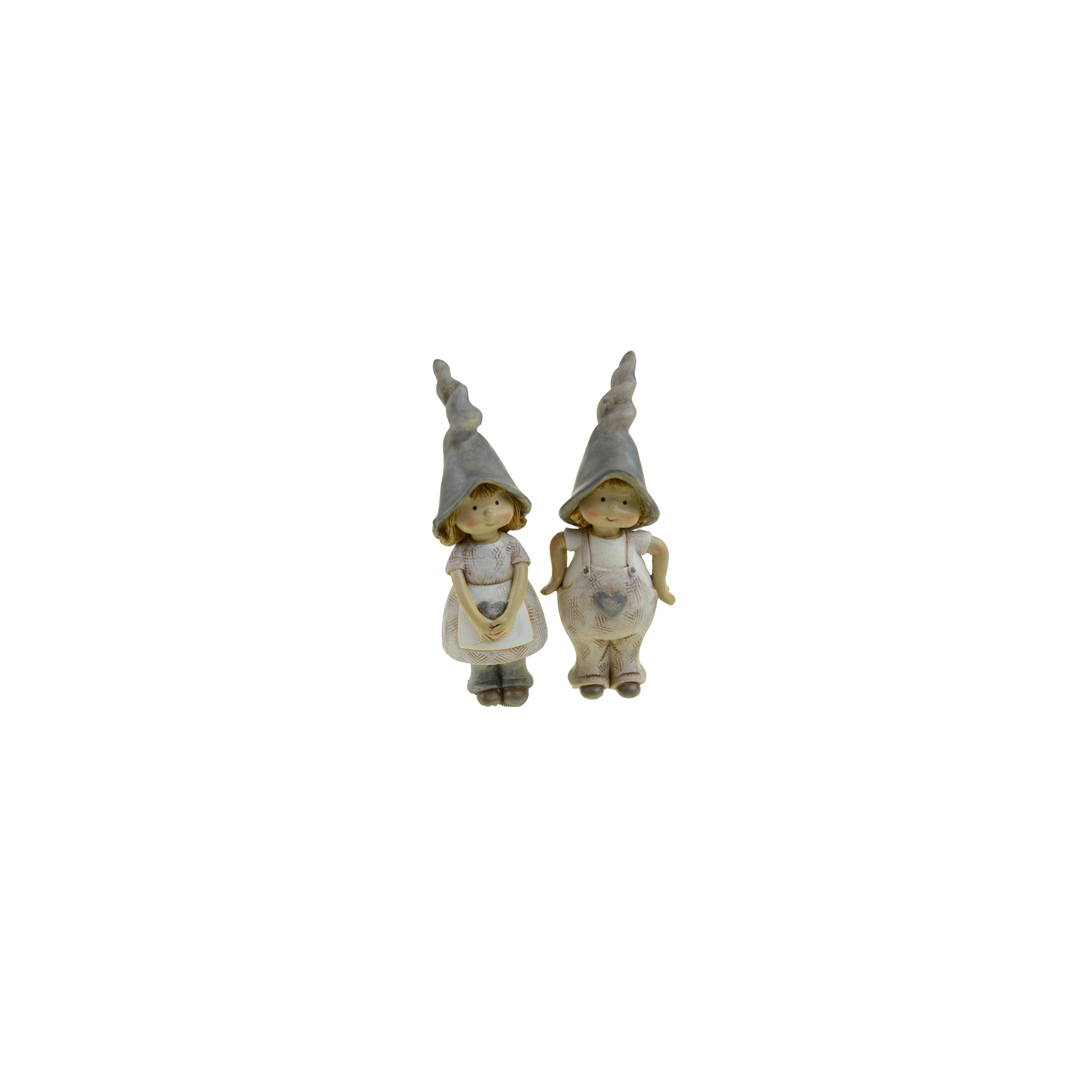 Figura törpe fiú/lány poly szivecskés 5,5*4*14,5cm szürke