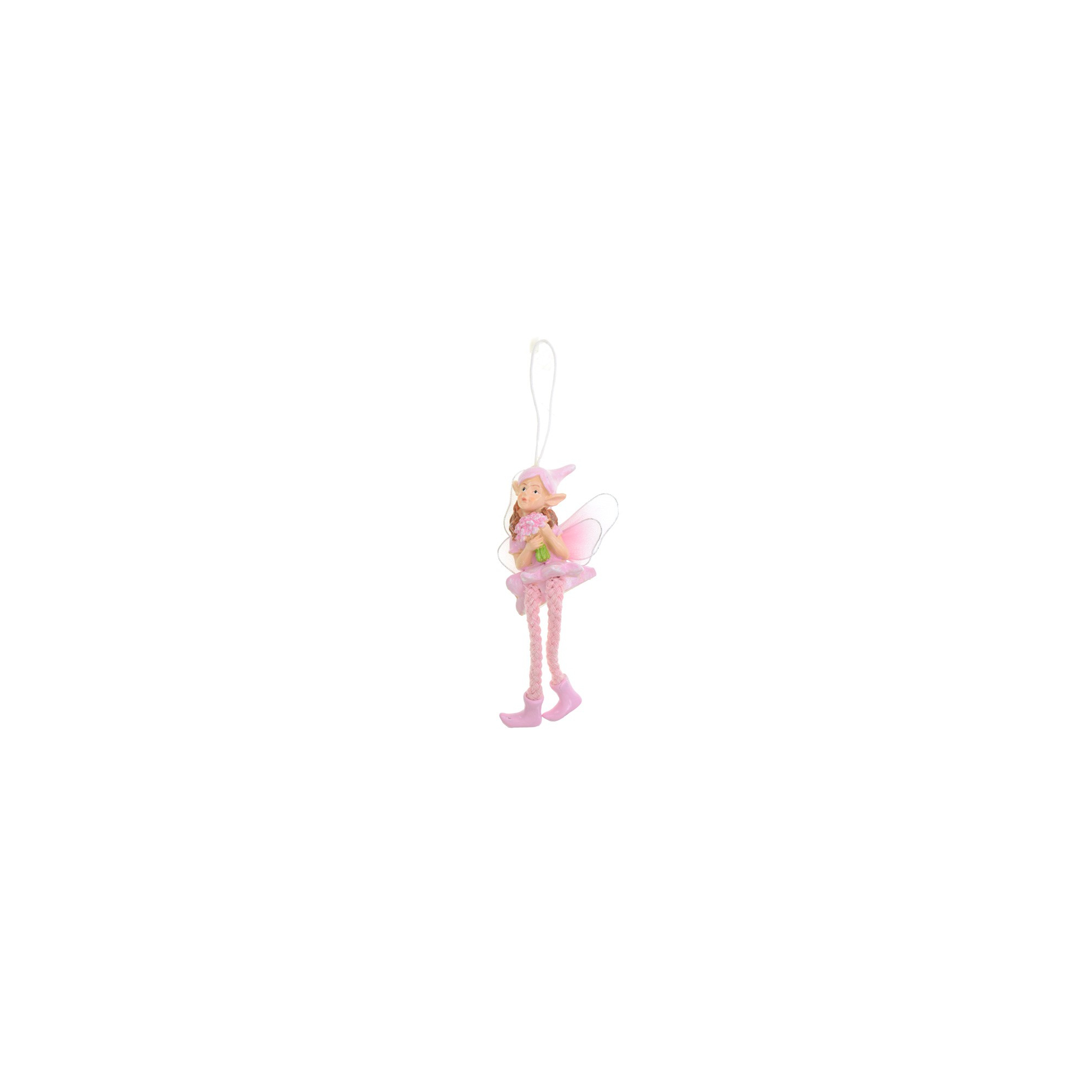 Figura tündér poly 6,2cm lógólábú csokros rózsaszín