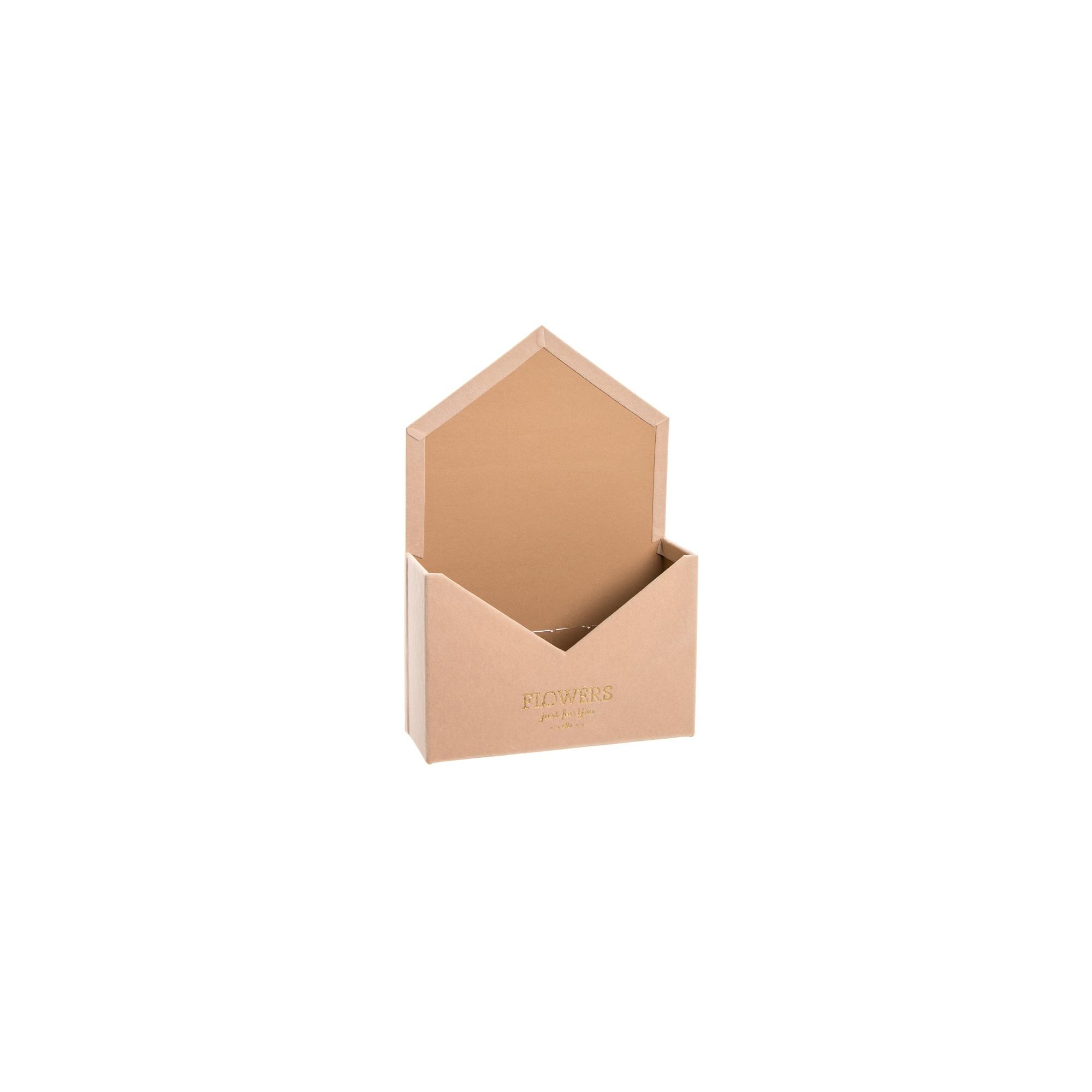 Virág doboz papír boríték forma 20*6*30 bársony bézs