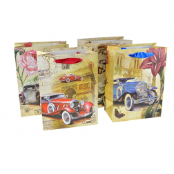 Ajándéktasak papír old cars 18,5*25*20cm 4féle barna