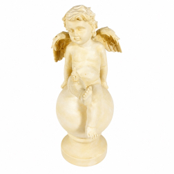 Angyal poly golyón ülő 43,5cm antik krém