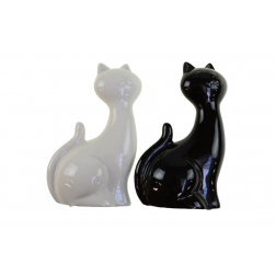 Figura cica kerámia 4*6*11cm fekete/fehér