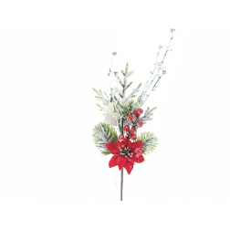 Dekor fenyőág bogyós 51CM mikulásvirággal zöld/piros
