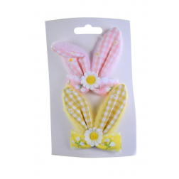 Dekor nyuszifül csipeszes 9cm s/2 sárga/rózsaszín