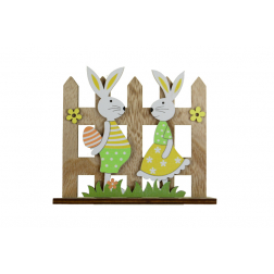 Dekoráció fa 12x4x9.5cm kerítés + nyuszik