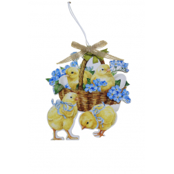 Dekoráció fa csibés 10.1x0.5x11cm sárga/kék