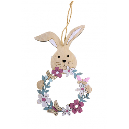 Dekoráció fa nyuszis 26*17*0.5cm rózsaszín