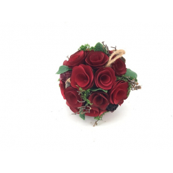 Dekor gömb rózsás D12cm akasztós piros/zöld