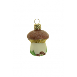 Karácsonyfa dísz gomba üveg 4*6cm barna/krém