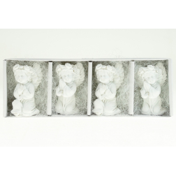 Figura angyal poly 4,5cm s/4 térdelő többféle fehér