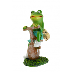 Figura béka poly 12cm biciklin zöld