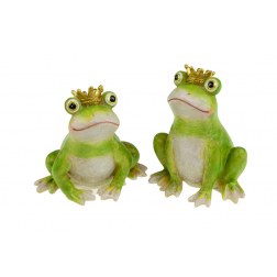 Figura béka poly 8*5.5*9.5cm koronával 2féle zöld