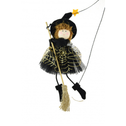 Figura boszorkány textil 23cm fekete