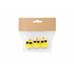 Figura csibe textil 12cm s/3 napszemüveggel sárga