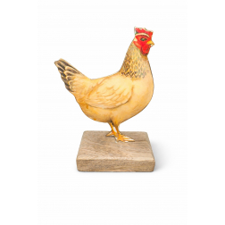 Figura csirke fém 14cm fa talpon fehér